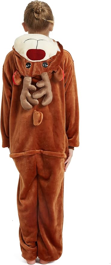 Kid Reindeer Onesie Pajamas Deer Christmas Halloween Costume Boy Girl Animal Onepiece, Brown Deer, 120cm