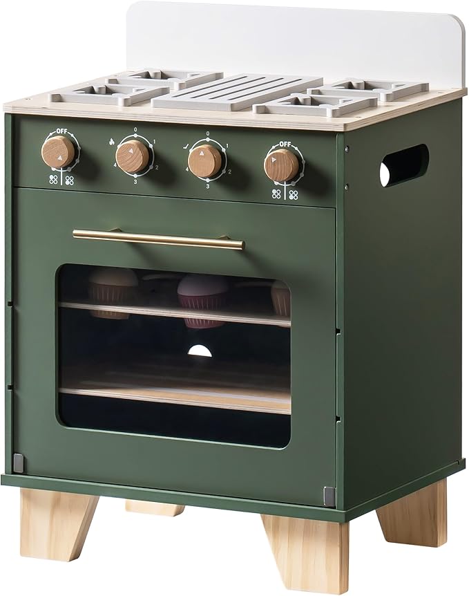 ROBOTIME Wooden Toy Oven Play Kitchen Set, Kids Kitchen Playset with Play Food, Pretend Play Oven Wooden Toy Kitchen Set for Toddlers Boys Girls(Vintage Green)