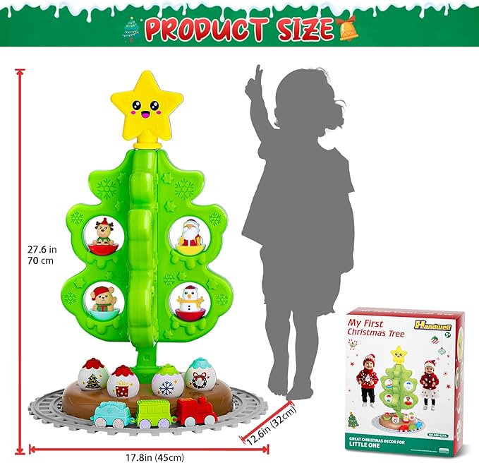 Montessori Inspired Christmas Activity Tree for Toddlers 1.5-3 Years - Sensory Toy with Roly Poly & DIY Train Track, Kids Interactive Holiday Tree Toy Set, Educational for Boys and Girls