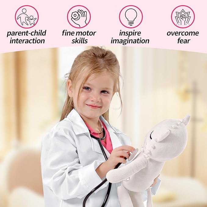 Doctor Costume for Kids 3 4 5, Toddler Medical Dress up Clothes with Real Stethoscope & Carry Bag