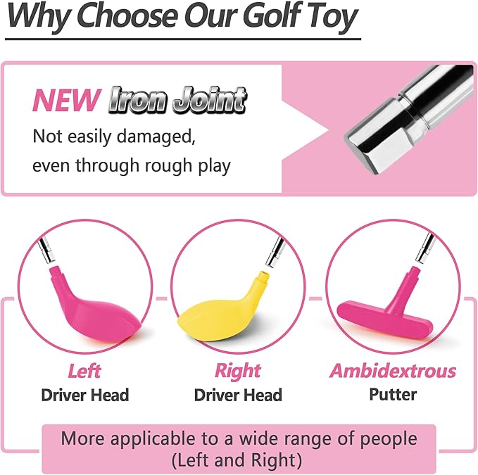 iPlay, iLearn Girls Pink Golf Toys Set W/Left & Right Club Head, Kids Outdoor Sport Toy Age 3-5, Toddler Indoor Golf Ball Game, Child Active Exercise Yard Play Birthday Gifts for 4 6 7 8 Year Olds Boy