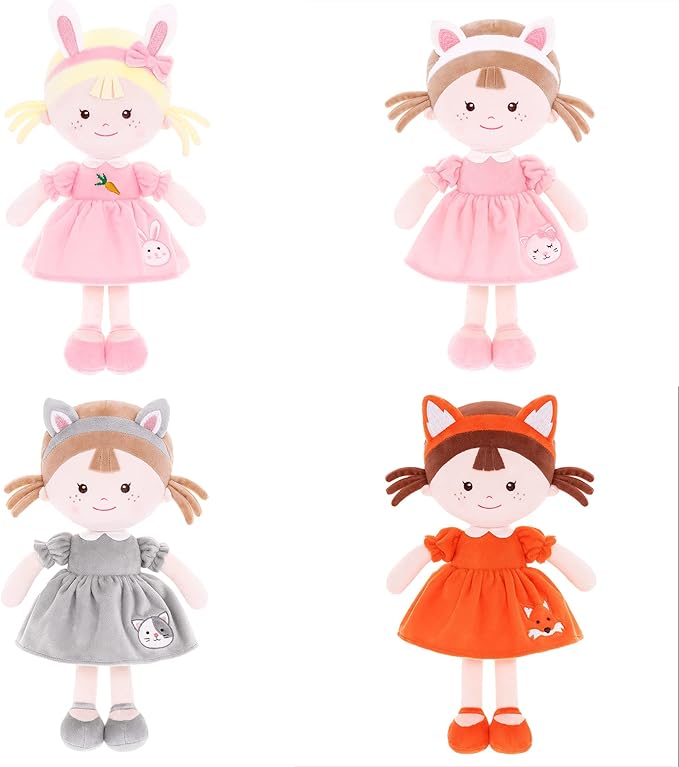 Onetoo First Baby Dolls Cuddle Soft Doll Baby Dolls Plush Rag Doll Wear Kitty Costume PinkDress 14"(Milly Series)