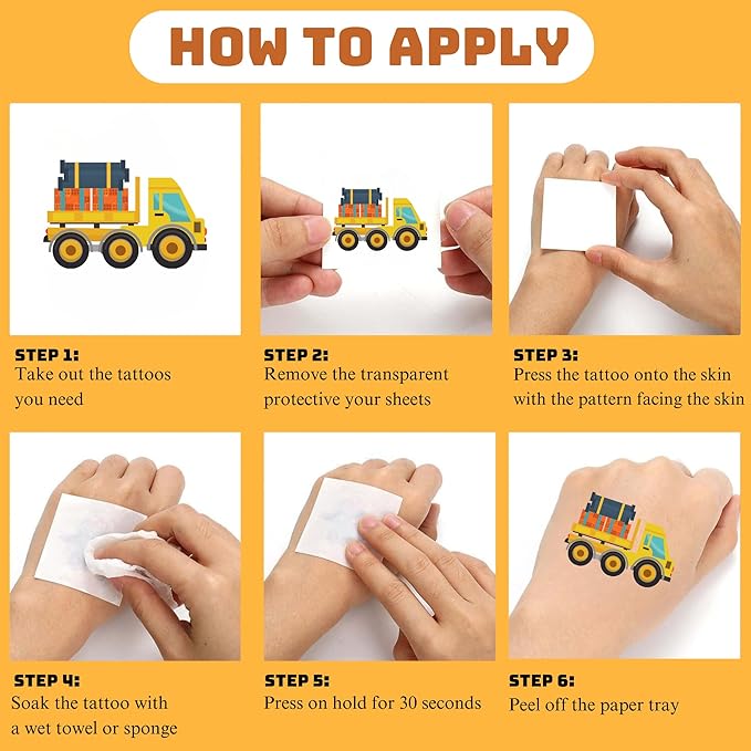Cars and Trucks Temporary Tattoo for Kids - 50PCS Cars Construction Tractor Tattoos Party Birthday Decorations Excavator Construction Vehicle Tattoo Body Sticker for Kids Boys Girls Party Bag Filler