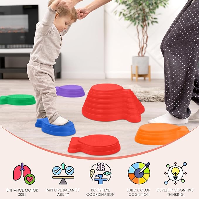 TOPNEW Toddler Stepping Stones for Kids, 6pcs Non-Slip Balance Stepping Stones for Promoting Children's Coordination Skills, Indoor & Outdoor Sensory Toys Obstacle Course for Kids Age 3 4 5 6 7+