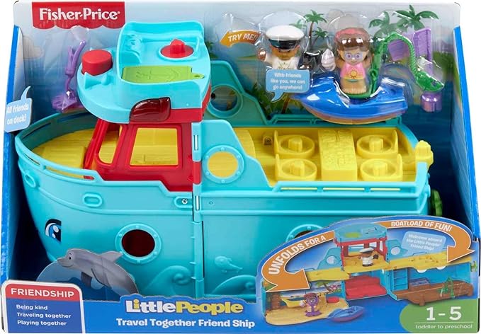 Fisher-Price Little People Toddler Toy Travel Together Friend Ship Musical Playset with 2 Figures for Pretend Play Kids Ages 1+ Years
