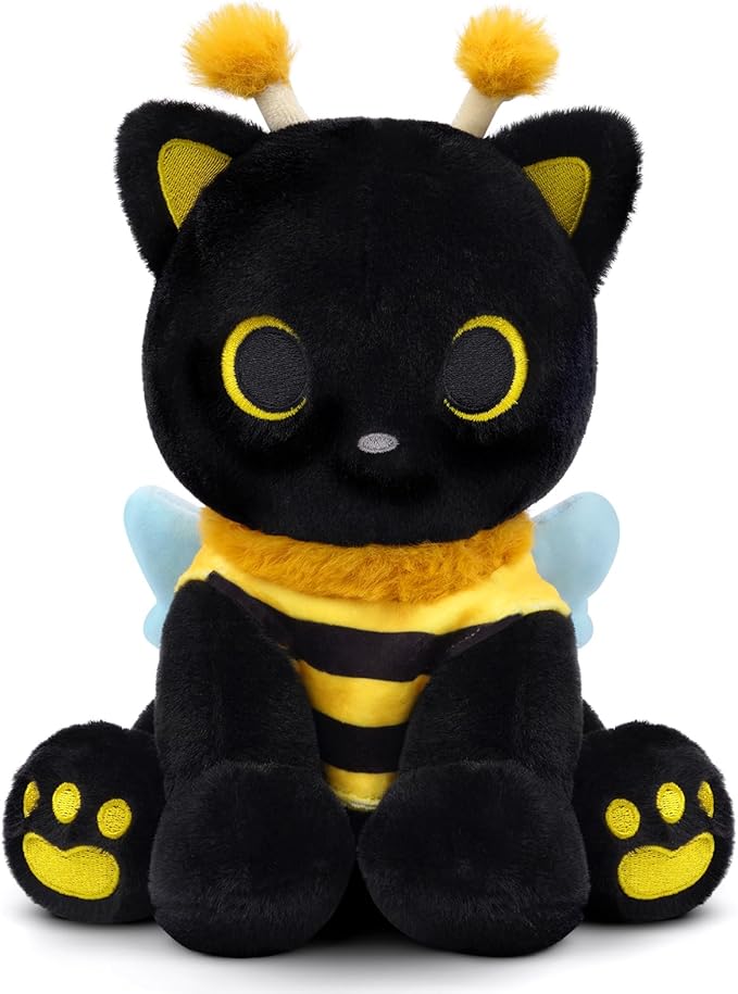 Cat Bee Plush, 8inch Kawaii Black Cat Plush with Honeybee Outfit Costume, Cute Plushies Kitten Stuffed Animal Soft Huggable Plushies Toy for Kids Christmas, Birthday Gifts