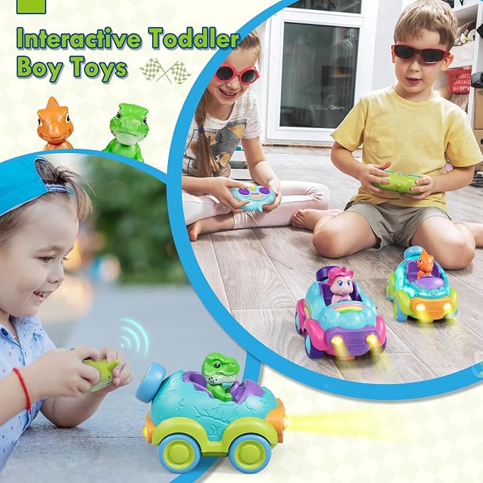 Lehoo Castle Remote Control Car for Toddlers, Rechargeable RC Cars for Toddler Toys 2-3, Dinosaur Toys for Ages 2-4 with Lights & Music, 2 3 4 Year Old Boy Toys