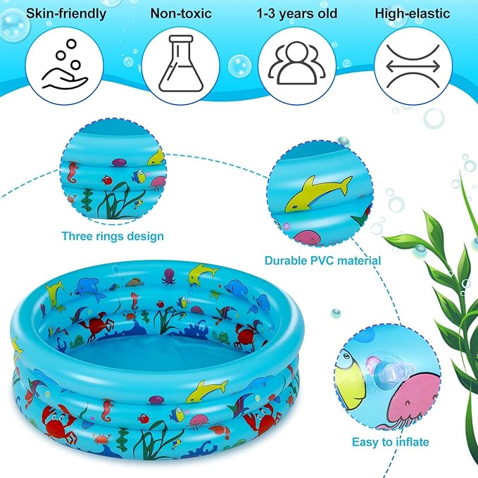 Jerify 6 Pack Kiddie Pool for Toddler 34 x 10 Inch Inflatable Kids Swimming Pool Small Baby Blow up 3 Rings Round Baby Padding Ball Pond for Indoor and Outdoor Water Game Play Center(Animal Style)
