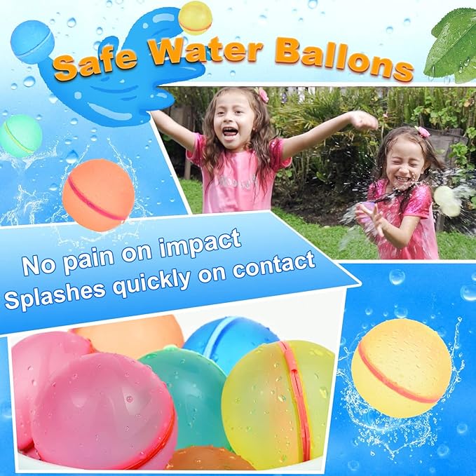 98K Reusable Water Balloons 12Pcs with Mesh Bag, Self Sealing Silicone Ball Latex-Free, No Clean Hassle, Easy to Fill, Summer Toys Water Toy Swimming Pool Beach Park Yard Outdoor Games Party Supplies