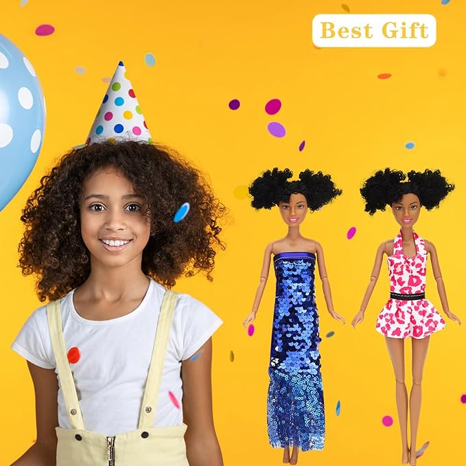 ONEST 5 Sets 11.5 Inch African American Dolls Include 5 Pieces Brown Girl Dolls, 8 Pieces Handmade Doll Clothes