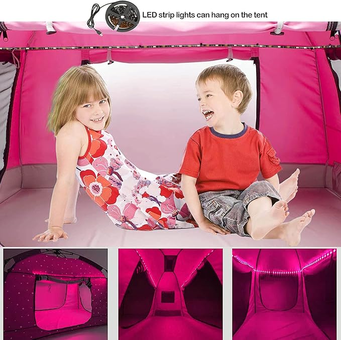 Kids Play Tent-Portable Playhouse Children House -Easy Set up Indoor Outdoor with Carry Bag for Kids-Light Strip Design for Night use -Space for Children and Parents-Birthday