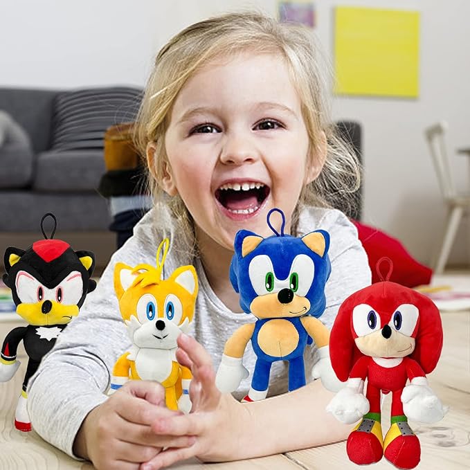 Sonic Plush Doll,The Hedgehog 2 The Movie Plush,Knuckles Sonic Plush Toy,Shadow Stuffed Animals Plush Pillow,Gift for Kids (4pcs)