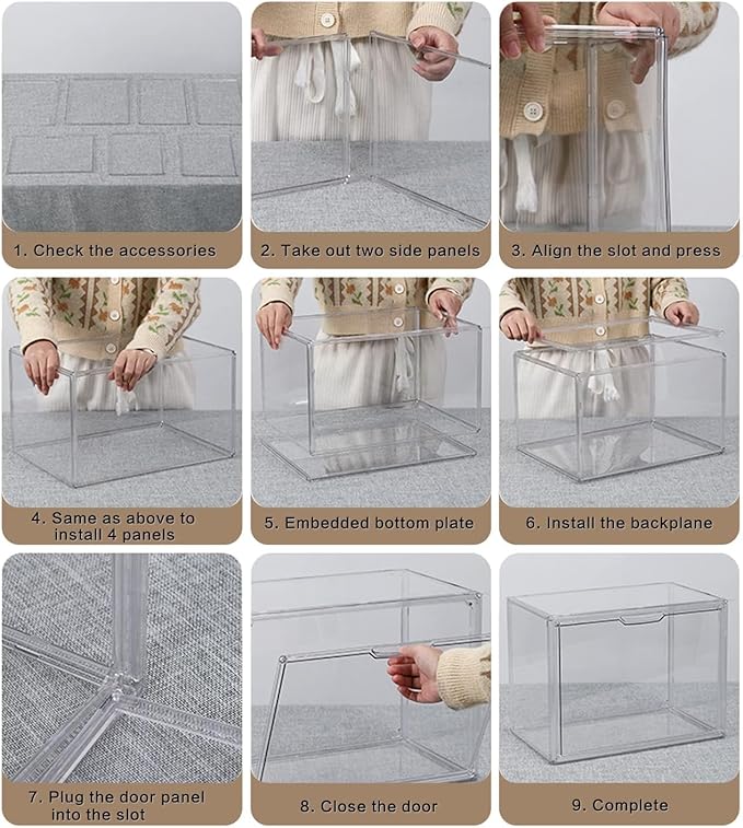 Clear Stackable Plastic Storage Bins with Magnetic Lid, Dustproof Book & Cosmetic Display Cases, Large Figures Collectibles Showcase, Shoe Box, Protection Organizer (Transparent, L-1 Pack)