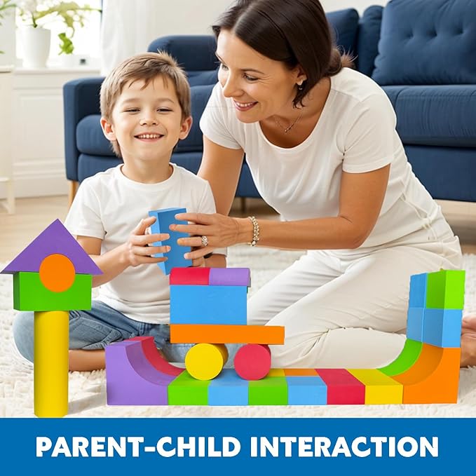 Large Foam Blocks for Toddlers 2-4 Years, Big Building Blocks Set, Soft Stacking Blocks, Education & Learning Montessori Toys for 18+ Month Old Boys&Girls (61PCS)