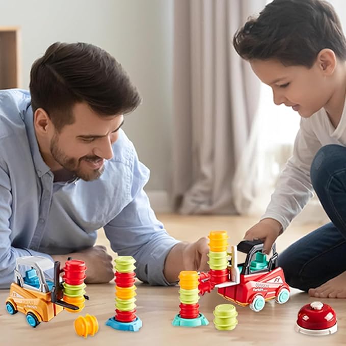 Engineer Forklift Frenzy Transport Game,Fat Brain Toys Forklift Frenzy Mine Tow Truck Toy,Construction Car Toy Stacking Toys,Stack & Matching Skill Game, Educational Toy for Kids