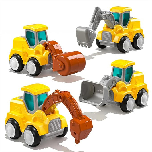 Construction Vehicle Trucks Toys for Toddlers 3-5, 4 PCS Car Trucks for Toddlers Boys Girls with Flexible Joints, Kids Toddlers Toys for 3 4 5 6 Years Old Boys Girls Birthday Gifts