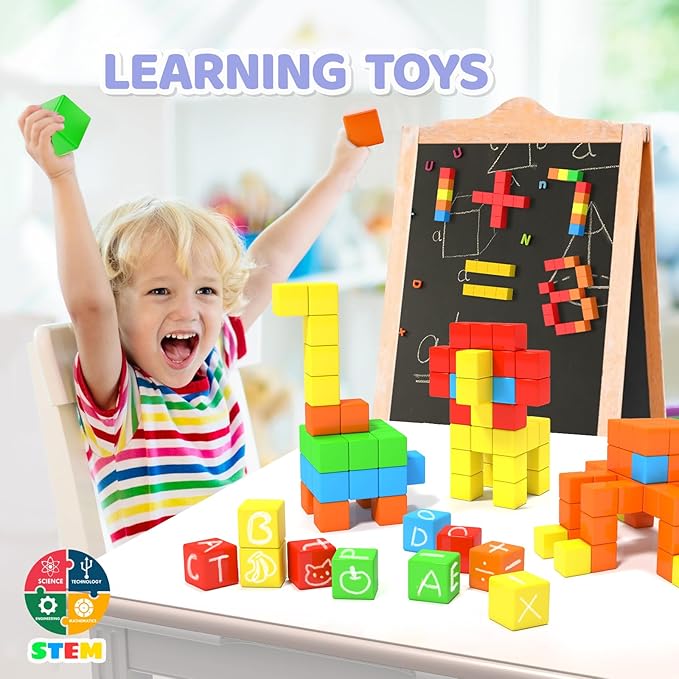 Magnetic Blocks 1.18 inch, Large Magnetic Cube Toy for Sensory STEM Education Preschool Magnet Toys for 3 4 5 6 Year Old Boys and Girls,Christmas Birthday Gifts for Kids Age 3+