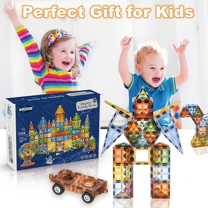 BINZKBB Magnetic Tiles 110PCS - 3D Lighted Magnet Building Blocks for Kids,Creative Dinosaur Toys Educational Sensory Stack STEM Construction Toys for Kids Ages 3 4 5 6 8 10+ Year Old Boys Girls