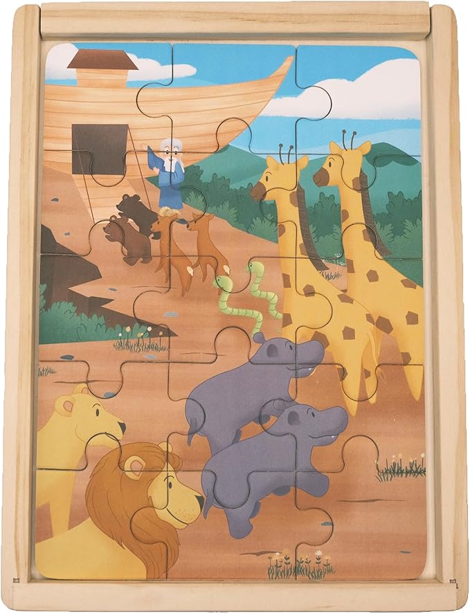 4-in-1 Wooden Jigsaw Puzzles in Box (15 pcs Each) | Religious Gifts for Kids | Christian Gifts for Kids | Noah's Ark | Toddler Puzzles (Old Testament)