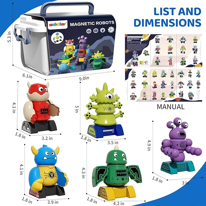 Magnet Robot Toys for Kids 3-5 - Magnetism Stacking Transform Boys Toys for Ages 5-7 with Storage Box, Set for Toldllers Age 3-8 Years Old Girls, Christmas and Birthday Gifts