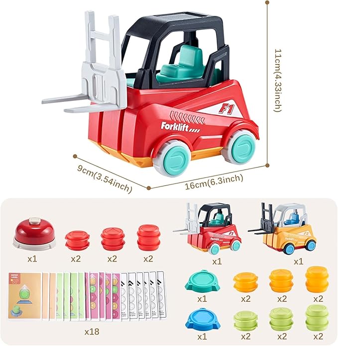Engineer Forklift Frenzy Transport Game,Fat Brain Toys Forklift Frenzy Mine Tow Truck Toy,Construction Car Toy Stacking Toys,Stack & Matching Skill Game, Educational Toy for Kids