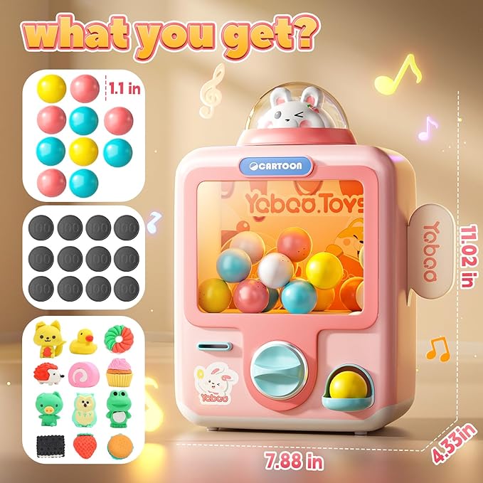 Skirfy Vending Machine Kids Toys Mini Claws Machine 12 Erasers Operated Gumball Prize Machine Maker Game Claws Machine Game Sensory Toys Dolls Gifts(Pink)