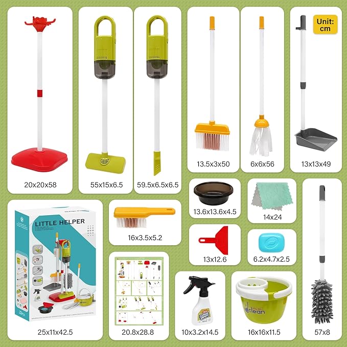 Dreamon Toddler Cleaning Set - 14Pcs Kids Cleaning Toy Set with 2-in-1 Kids Vacuum That Really Works, Pretend Home Cleaning Play Set for Toddler Age 3-7, Christmas Birthday Gift for Girls Boys