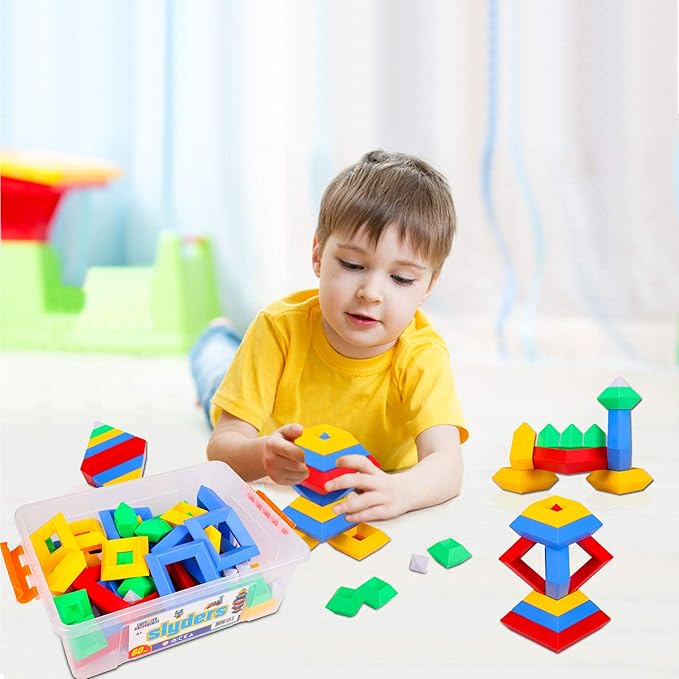 Slyder Set: 60 Pieces 3D Pyramid Building Blocks, Geometric Stacking Toys for Kids Ages 4+ - Creative Early Childhood STEM Educational Toys for Preschool Boys and Girls