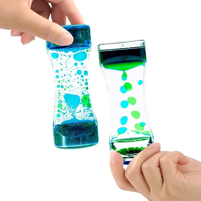 1 Pack Liquid Motion Bubbler Timer Sensory Toys for Relaxation, Water Timer Fidget Toy for All Age, Motion Bubble Sensory Toy Play for Office Home Blue & Green