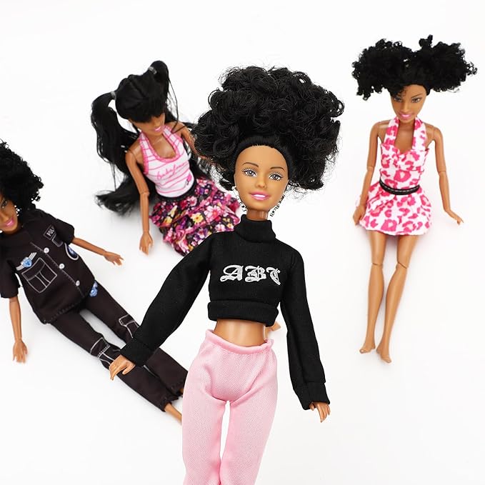 ONEST 5 Sets 11.5 Inch African American Dolls Include 5 Pieces Brown Girl Dolls, 8 Pieces Handmade Doll Clothes