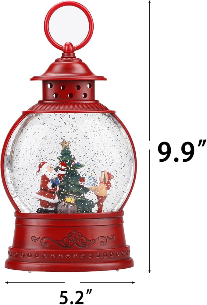 Christmas Snow Globe, Santa Lighted Snow Globes Lantern, 6H Timer, Battery & USB Operated Christmas Tree Snow Globe Lantern, Musical Spinning and Swirling Glitter Christmas Decorations Gifts