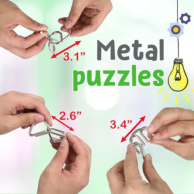 Brain Teasers Metal Puzzles for Kids & Adult 22Pack, Mind, Logic and IQ Game Test Toy for Teens, Disentanglement 3D Coil Cast Wire Chain Intelligence Toy for Party & Office, Puzzle Travel Games(Hard)