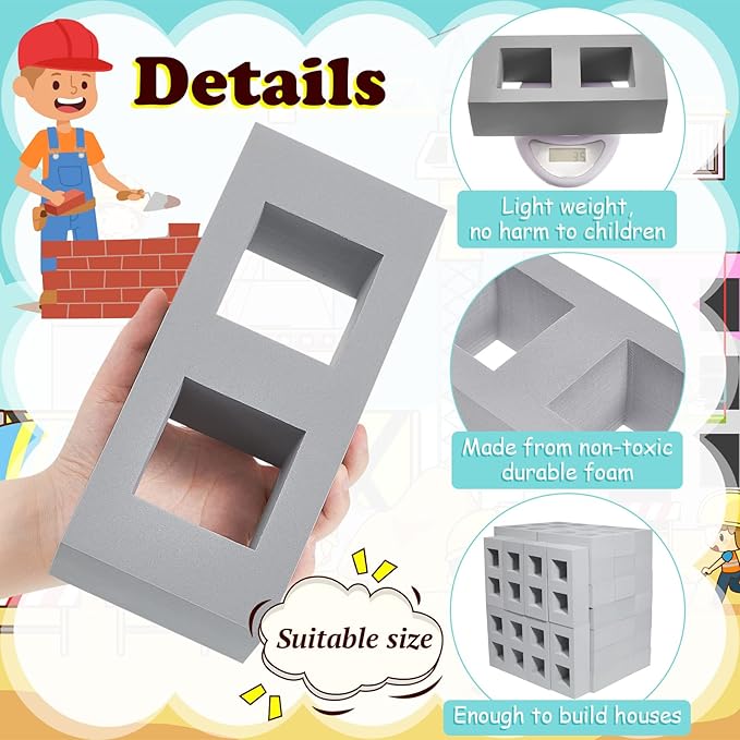 Zhanmai 50 Pack Foam Brick Building Blocks for Kids Thick Cinder Foam Blocks Large Rectangle Fake Bricks Construction Toy for Stacking and Building 8 x 4 x 2.4 Inch