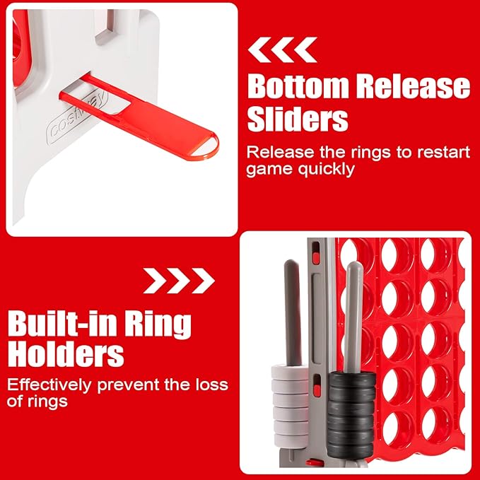 ARLIME Jumbo 4-to-Score Giant Game Set, Backyard Games for Kids & Adults, 4 in A Row W/Quick-Release Lever, 42 Build-in Rings Included, Jumbo Size for Outdoor & Outdoor Play