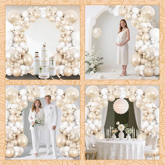 Pearl White Balloon Arch Kit Double-Stuffed Pearl Sand White Balloon Garland Different Sizes 18/12/10/5 Inch Pearl White Clear Balloons for Wedding Bridal Shower Anniversary Birthday Party Decor