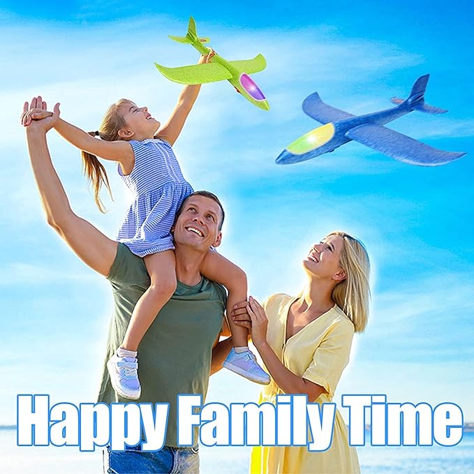 BooTaa 4 Pack LED Foam Airplane,17.5" Large Throwing Foam Plane, 2 Flight Mode Glider, Flying Toy for Kids, Gifts for 3 4 5 6 7 8 9 Years Old Boy, Outdoor Sport Toys Birthday Party Favors
