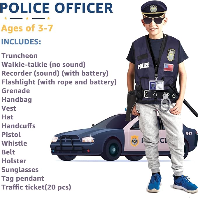 Police Officer Costume for Kids Cop Toddler Boy Costumes for Pretend Play Cosplay Set Ages 3-7