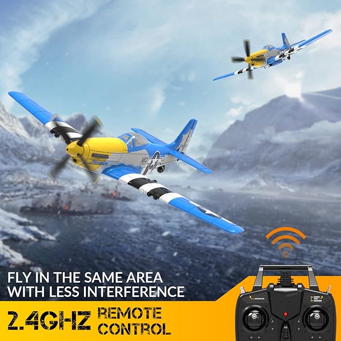RC Plane for Adults and Kids, 4 Channel Hobby Remote Control Airplane P51 Mustang Fighter with 6-Gyro System for Beginners Learning to Fly