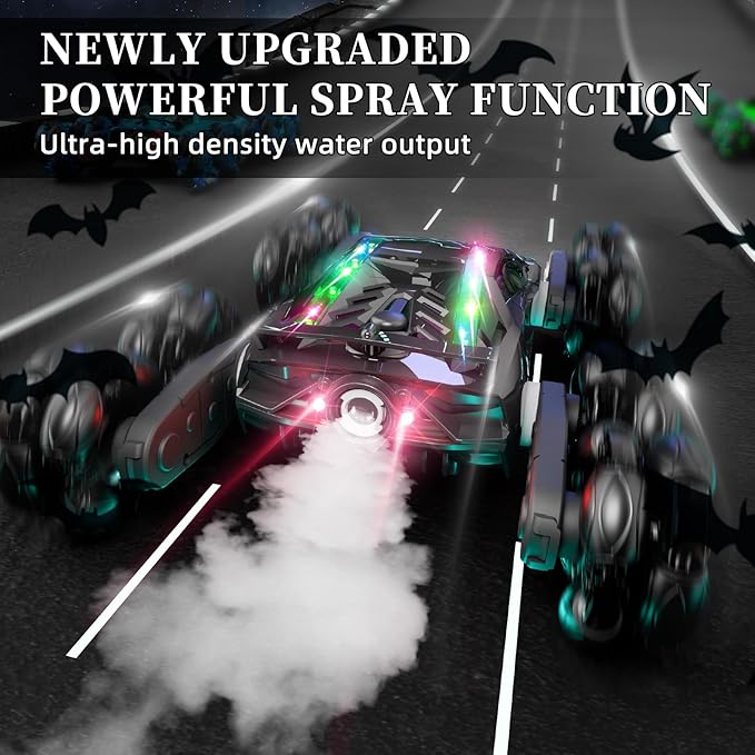 8WD Remote Control Car, 2.4Ghz RC Cars with Spray & Cool Light, Kids Toys Electroplating Process Transform Drift Climbing Car, Boys Toys for Age 4-6 7 8-13 Year Old (Black)