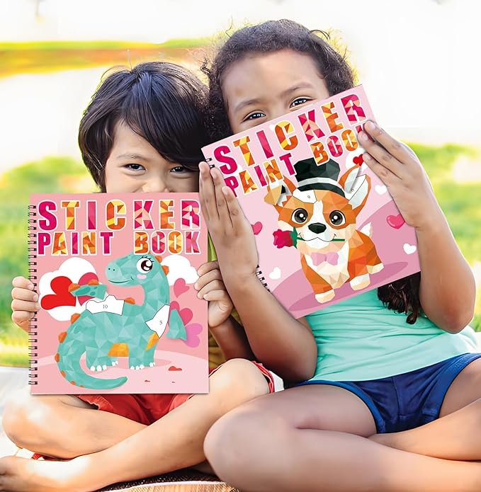 90shine 2PCS Valentine's Day Gifts for Kids Sticker Books - Valentines Crafts Ages 4-8 Create 22 Pictures