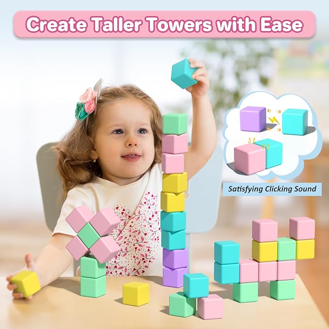 1.34 inch Magnetic Blocks for Toddlers 1-3,4-8 Large Macaron Magnet Building Cubes for Kids Ages 3-5 Stem Preschool Stack Construction Educational Toys for 3+ Years Old Boys Girls