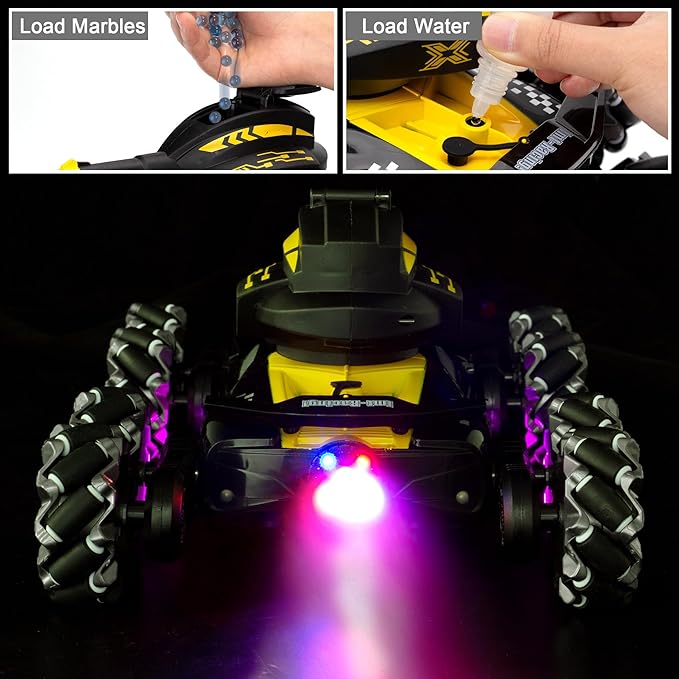 Rc Tank That Shoots 8WD Remote Control Water Bomb Car,8WD Remote Control Car,2.4GHz Gesture Sensing,Remote ControlStunt Truck,360°Rotating,8 9 10 11 12 Year Old Birthday Gifts 