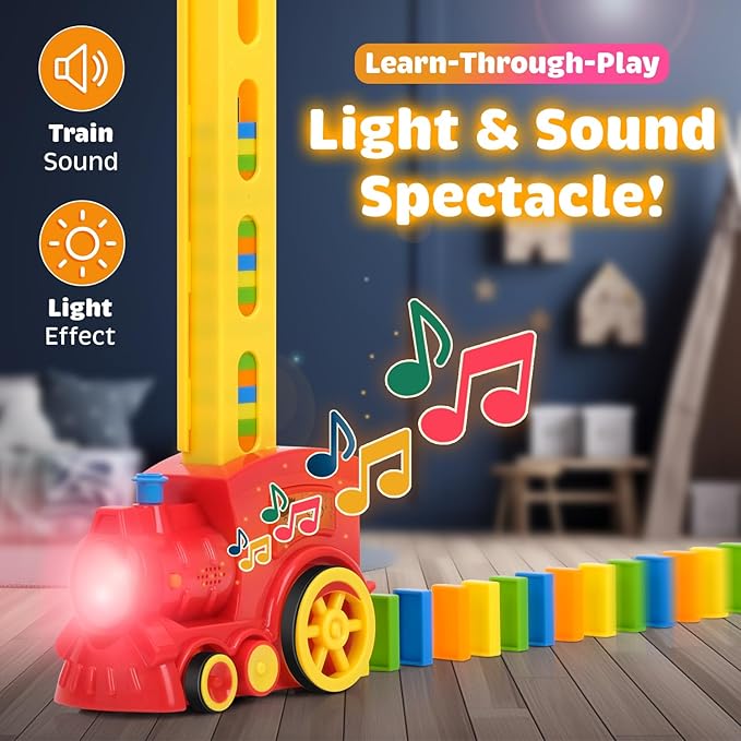 Atlasonix Domino Train, Domino Train for Kids, Automatic Set for Kids, 3 Year Old Boy Gift, Montessori Toys, Fun, Educational Toys, Birthday Present for 3-5 Year, 220 Blocks