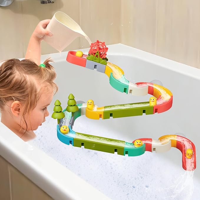 38 PCS Duck Slide Toys, Bath Toys for Kids Ages 4-8, DIY Building Kit for Ages 5-7, Bathtub Time Birthday Gifts for Toddler 3 + Year Old