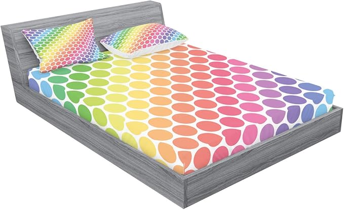Ambesonne Polka Dots Fitted Sheet & Pillow Sham Set, Polka Dots in Soft Rainbow Colors Big Points Eternal Shapes Retro Pattern, Decorative Printed 3 Piece Bedding Decor Set, King, Pink Yellow