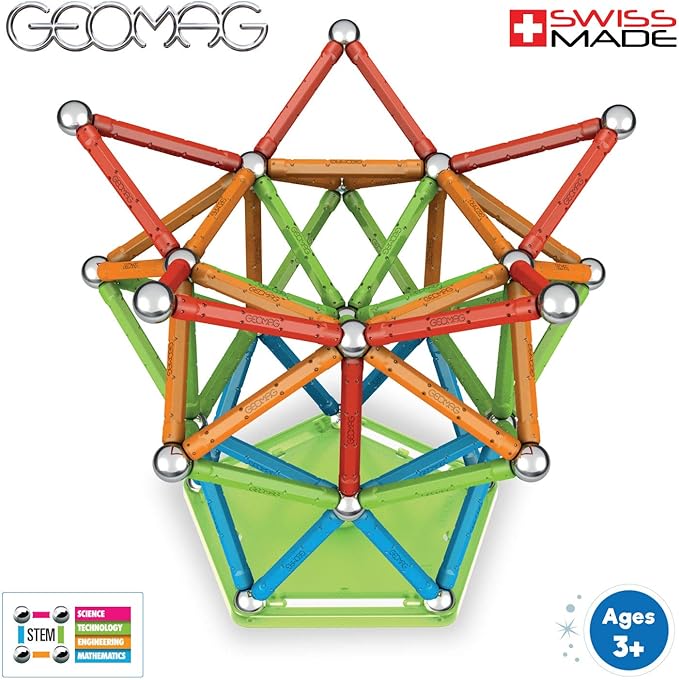 Geomag Magnetic Sticks and Balls Building Set | Magnet Toys for STEM, Creative, Educational Construction Play | Swiss-Made Innovation | Confetti 127 Piece