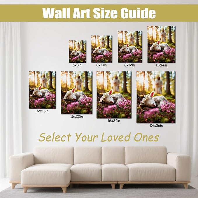 AbcCustomize Jesus Running After Lost Lamb Christian Wall Decor, Religious Wall Decor for Home, Jesus Wall Art Canvas Prints Ready to Hang, Inspirational Christian Art for Prayer Room, Baptism Gift