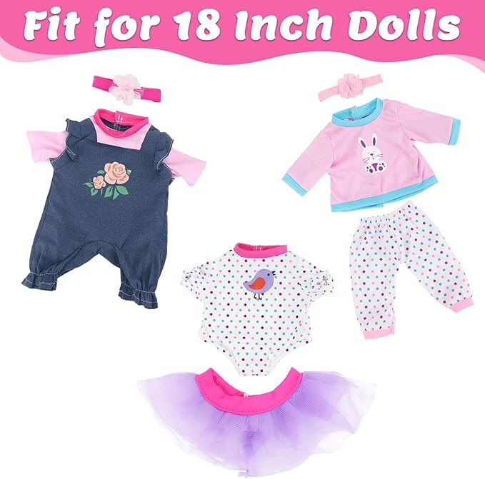 3 Sets Baby Doll Clothes for 14-18 Inch Dolls, 16 Inch Baby Doll Clothes Dresses and Accessories Outfits for New Born 15 Inch Baby Dolls(No Doll)