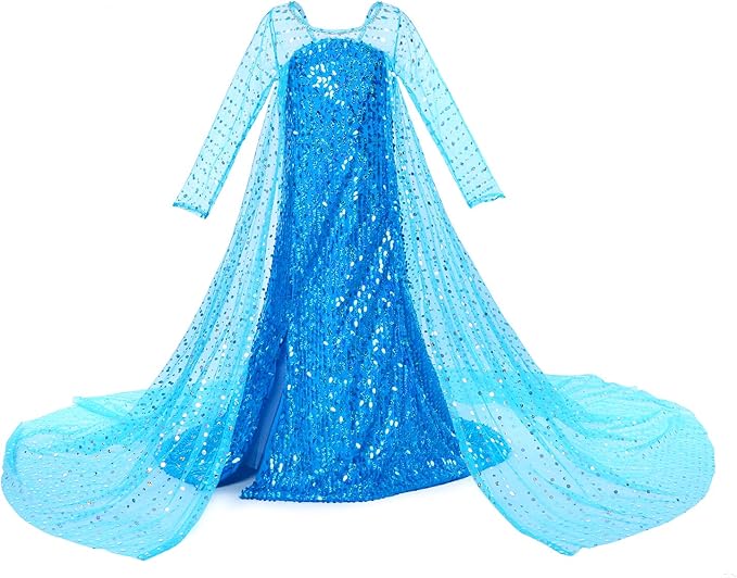 Luxury Princess Dress Costumes with Shining Long Cape Girls Birthday Party
