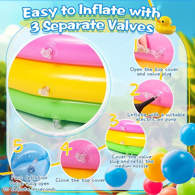 Jerify 4 Pack Kiddie Pool for Toddler Kids 45 x 10 Inch Inflatable Portable Round Paddling Pool 3 Rings Blow up Rings Round Baby Padding Ball Pond for Indoor Outdoor Water Game Play (Neon Color)